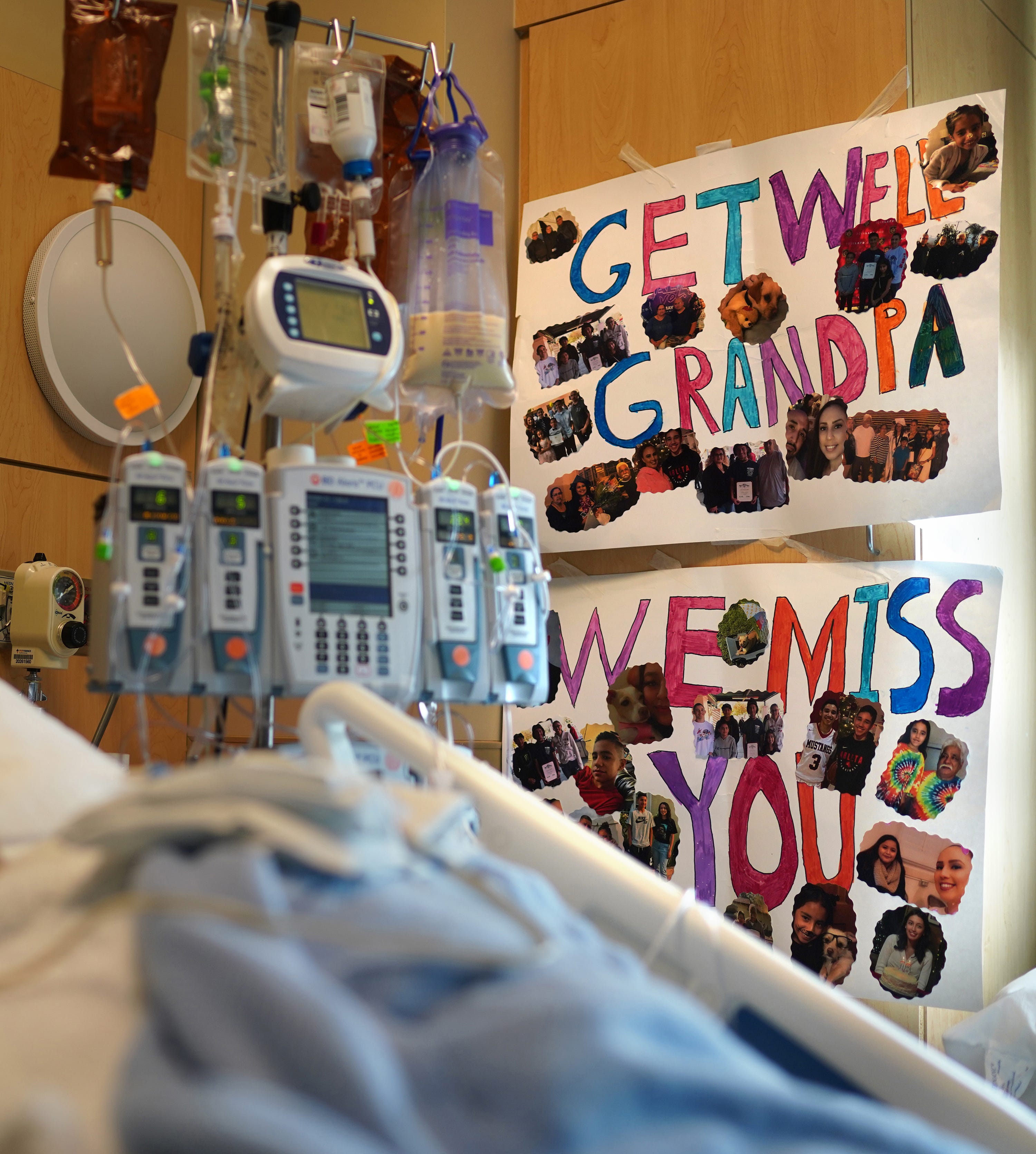 While family members were largely not allowed to visit loved ones battling COVID-19 at Providence Holy Cross Medical Center in Los Angeles, some sent flowers, posters and other mementos to help patients feel closer.