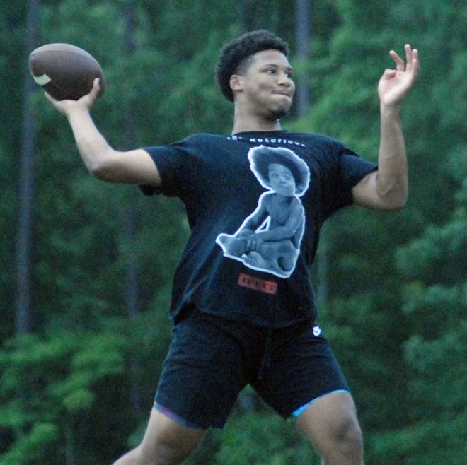 Petersburg quarterback Meziah Scott works out over the summer in preparation for the 2021 football season.