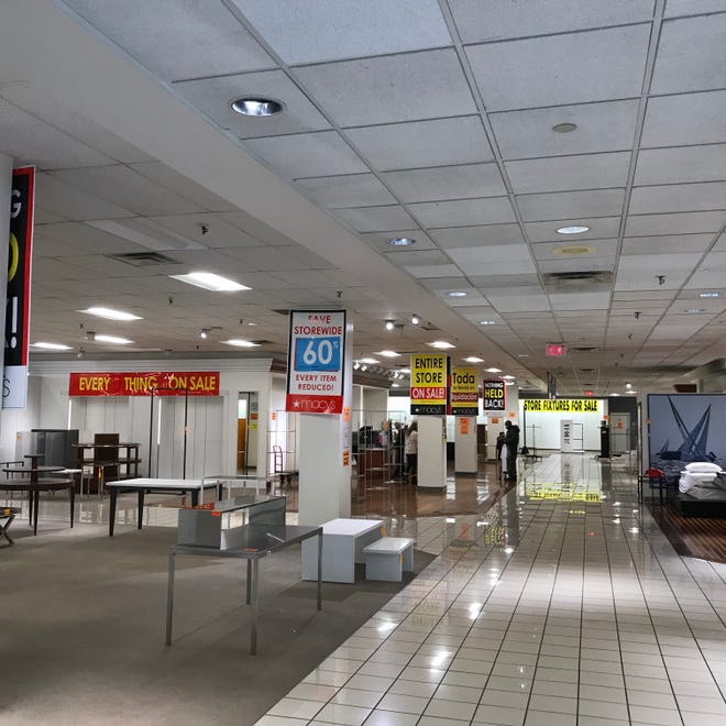 Macy’s, the last remaining anchor tenant at Tri-County Mall in Springdale, plans to close its store in April. Everything in the store was on sale, including the fixtures pictured here, on Feb. 15, 2021.