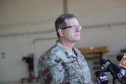 Maj. Gen. Michael T. McGuire speaks to the media about his upcoming retirement, on March 5, 2021, at Papago Park Military Reservation.