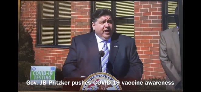 Gov. JB Pritzker kicks off COVID-19 vaccine awareness campaign on March 5, 2021, in Harvey, Illinois.
