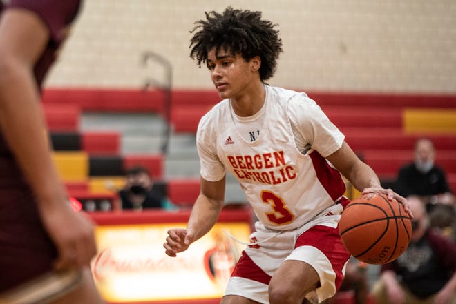 Bergen Catholic hosts Don Bosco in a boys basketball game in Oradell on Friday March 5, 2021. B #3 Elliot Cadeau with the ball. 