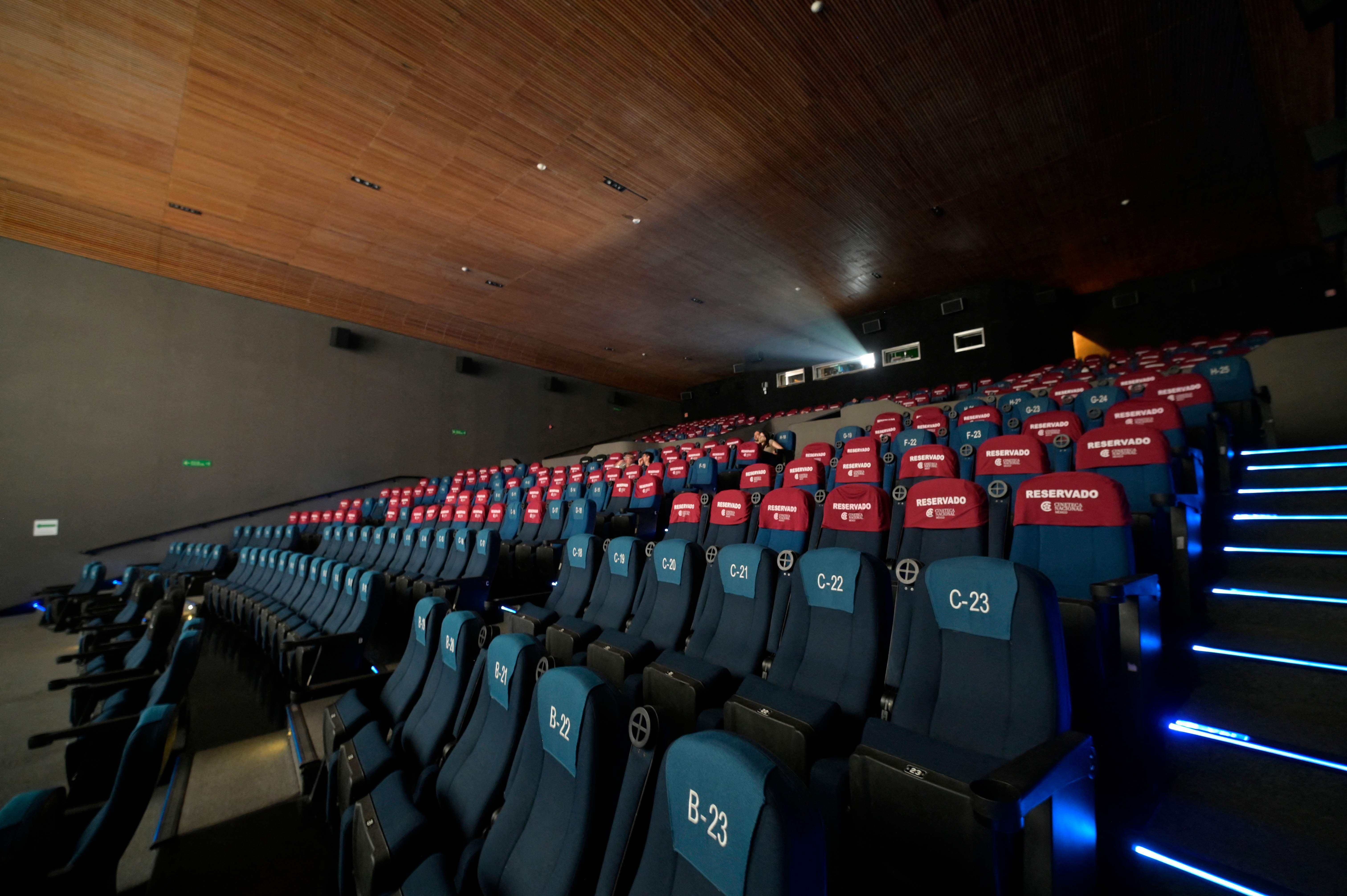 View of a sanitized movie theater at the Cineteca Nacional in Mexico City on March 4, 2021.