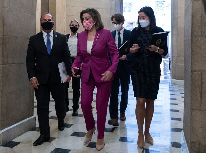 US Speaker of the House Nancy Pelosi (D-CA) walks to the House side of the US Capitol in Washington, DC on March 9, 2021.
