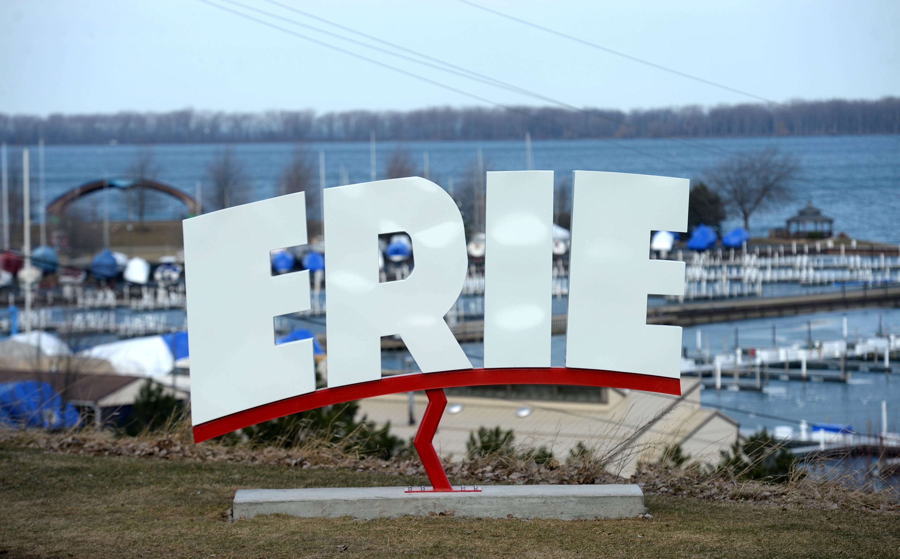 The big 'Erie' sign is now in place on the bluff at Bayview Park