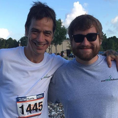 Marc Dunshee, left, began competing in triathalons