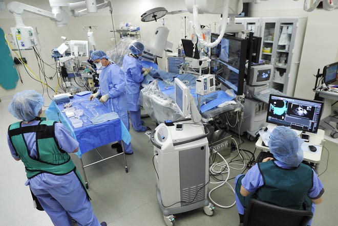 A surgical team from UPMC Hamot is performing a cryoablation procedure in Erie on June 7, 2017 to treat a patient's irregular heartbeat.