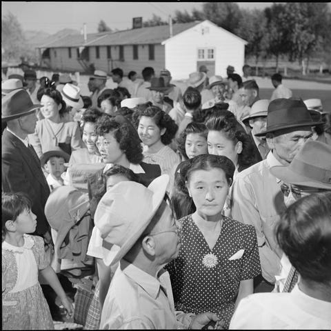 Japanese Americans interned at the relocation camp