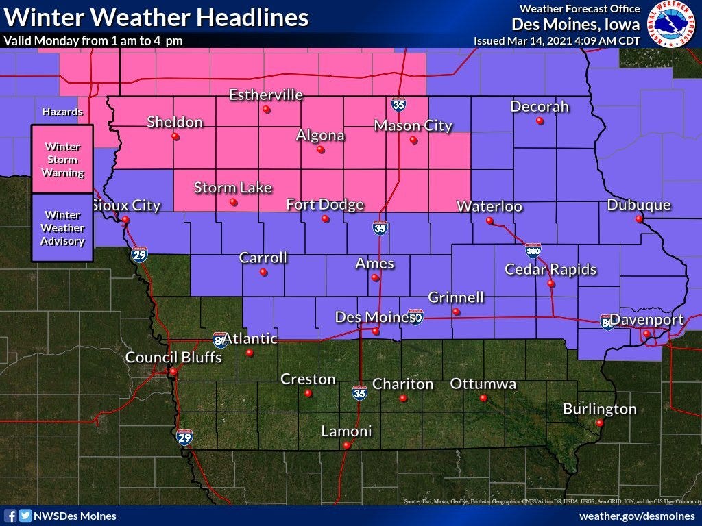 Iowa winter weather Northern Iowa could get 8 inches of snow
