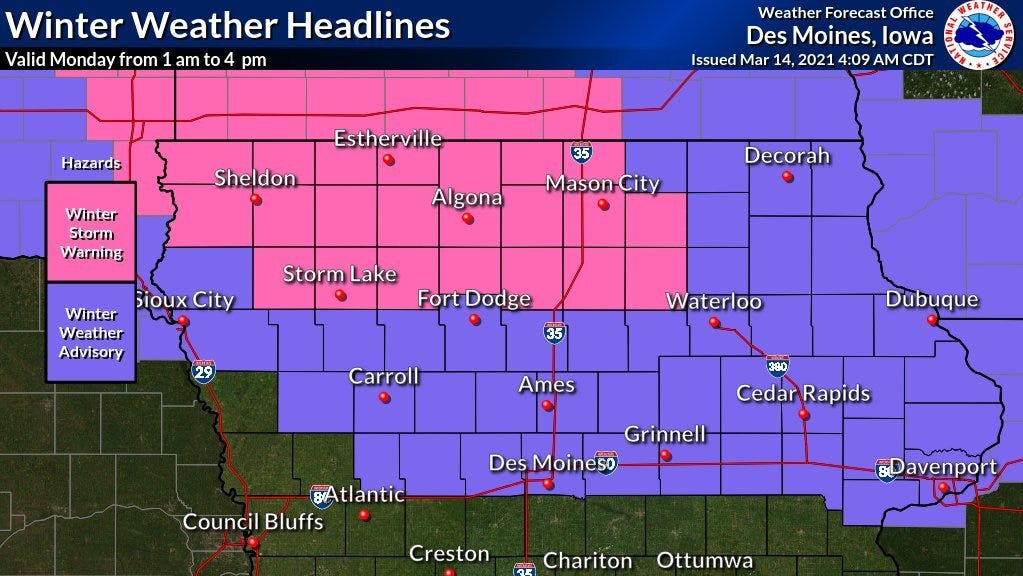 Iowa winter weather Northern Iowa could get 8 inches of snow