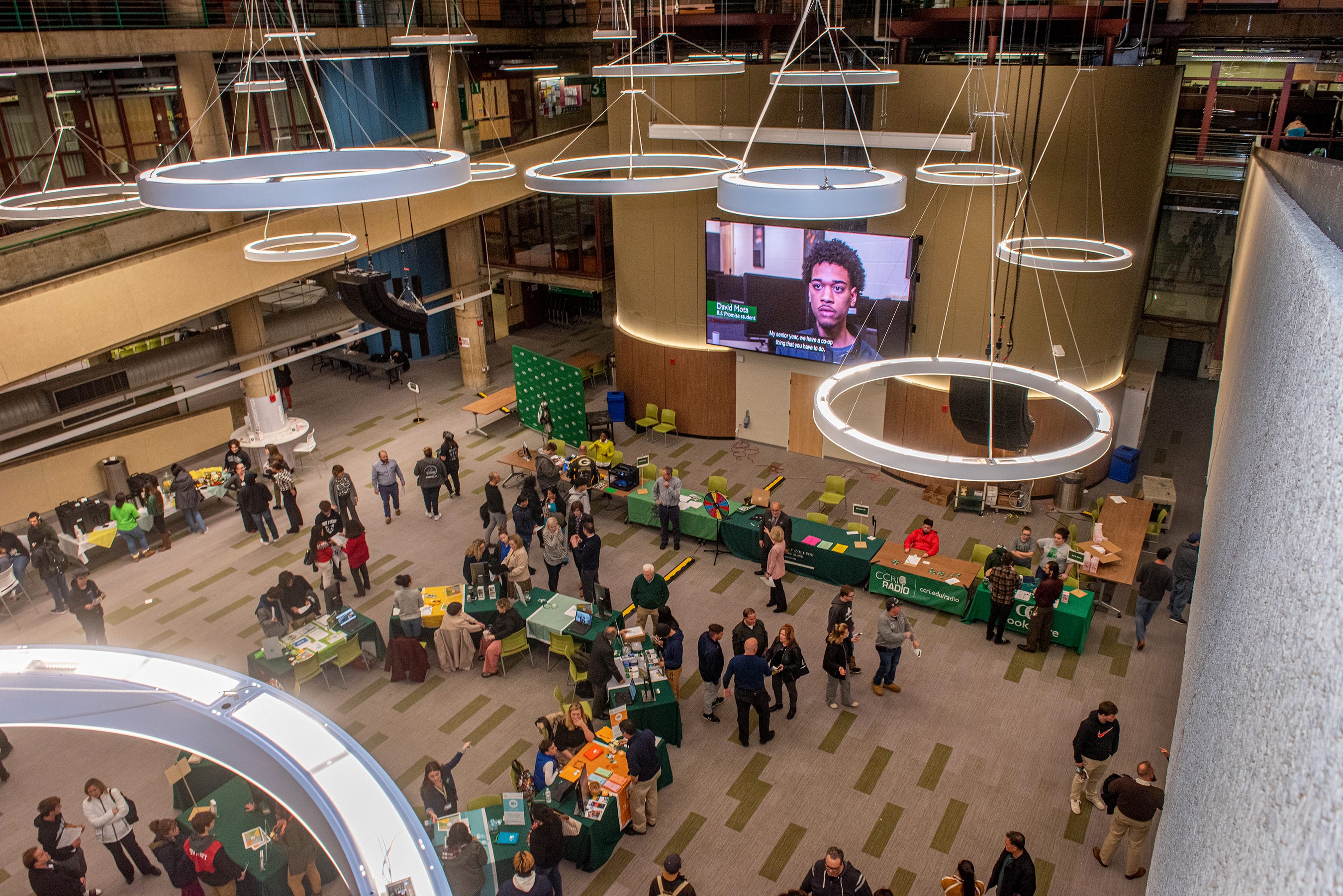 Guests attend a campus open house event at the Community College of Rhode Island's Knight Campus in Warwick.