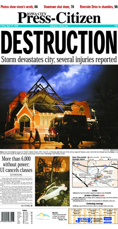 Press-Citizen front page newspapers from the 2006 F2 tornado