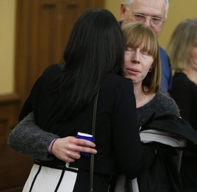 Patricia Leasure, the great niece of Margaret Douglas is comforted after Gavon Ramsay, 17, is sentenced to life in prison without parole in Medina County Common Pleas Court in January 2019.