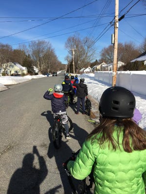 Second and third graders get ready for a full group spring on Hobbs Road in Hampton.