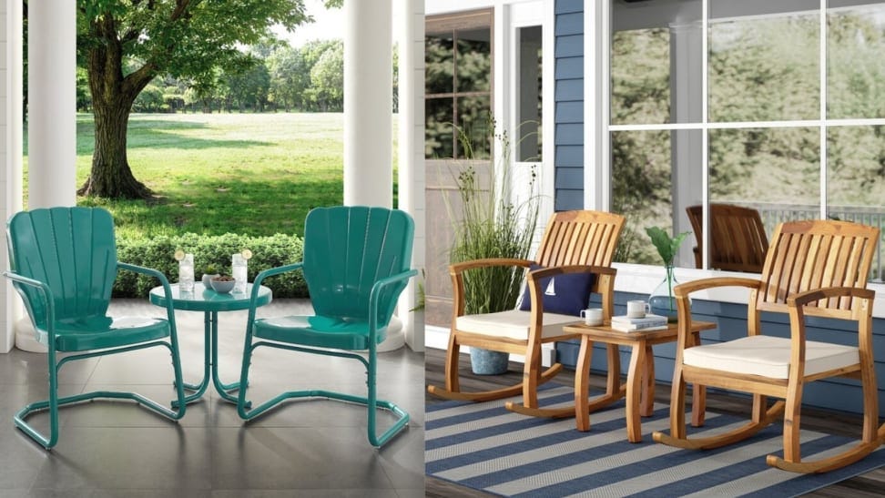 GREARDEN 3 Pieces Outdoor Patio Furniture Sets Patio Conversation Set Bistro Set Rattan Chairs for Balcony Backyard Porch PE Patio Chairs with Cushions 330LBS Blue