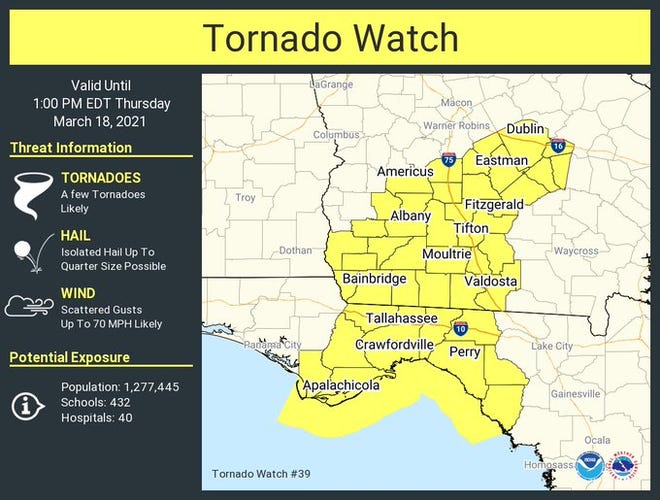 A tornado watch has been issued for portions of North Florida and South Georgia.