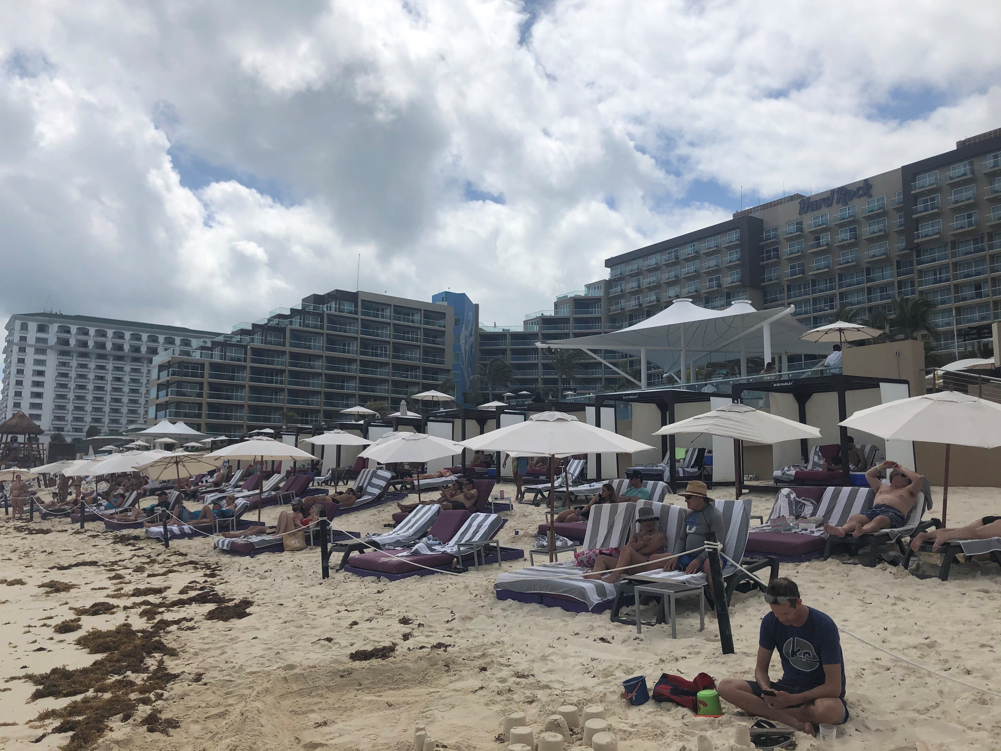 The beach in front of the Hard Rock Hotel Cancun was filled with sunbathers during spring break.