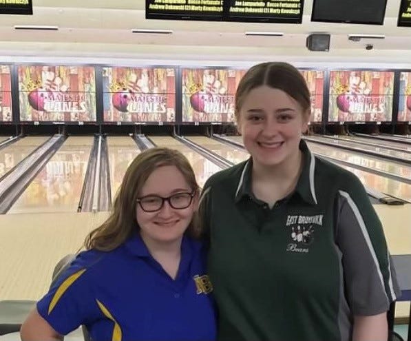 North Brunswick's Darcy Fruhschein (left) and East Brunswick's Mackenzie Keane have teamed up and created a bowling tournament fundraiser called Bowl for the Battle that will benefit the American Cancer Society.