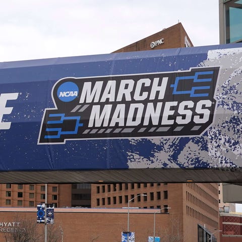 March Madness signage announces the men's NCAA Tou