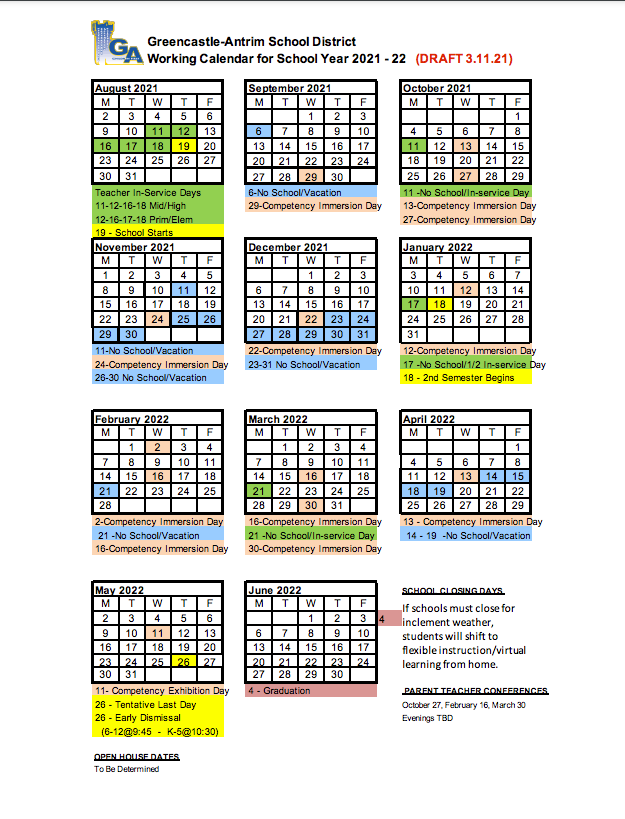 Greencastle-Antrim school calendar adopted for 2021-22