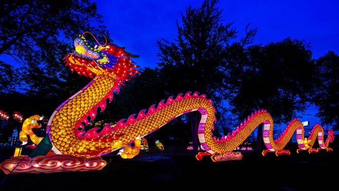 The Louisville Zoo is hosting Wild Lights Asian Lantern Festival through May 30, 65 larger-than-life illuminated displays made up of more than 2,000 silk-covered lantern pieces that are lit by more than 50,000 LED lightbulbs.
