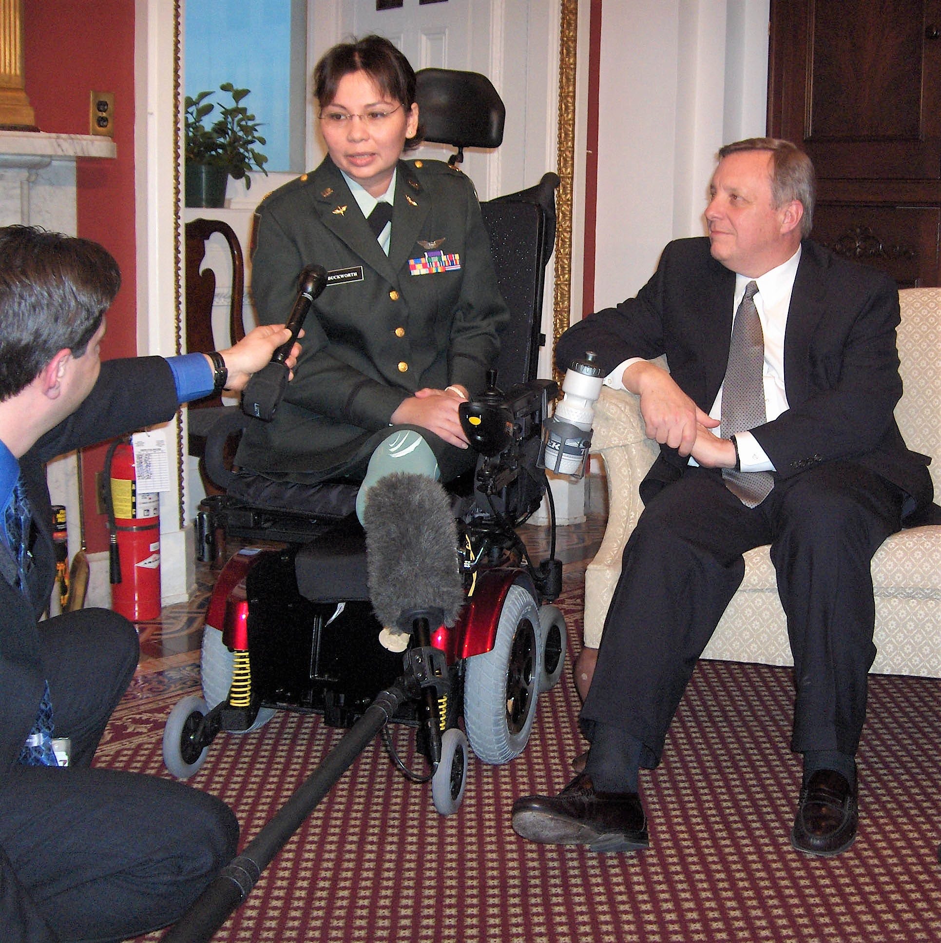 Tammy Duckworth was Illinois Sen. Dick Durbin's guest at the State of the Union address in 2005. Duckworth was still undergoing treatment for her war injuries. She concealed her IV line with a dress uniform to attend.