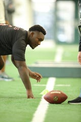 Naquan Jones goes through drills during Michigan State football's pro day March 24, 2021.