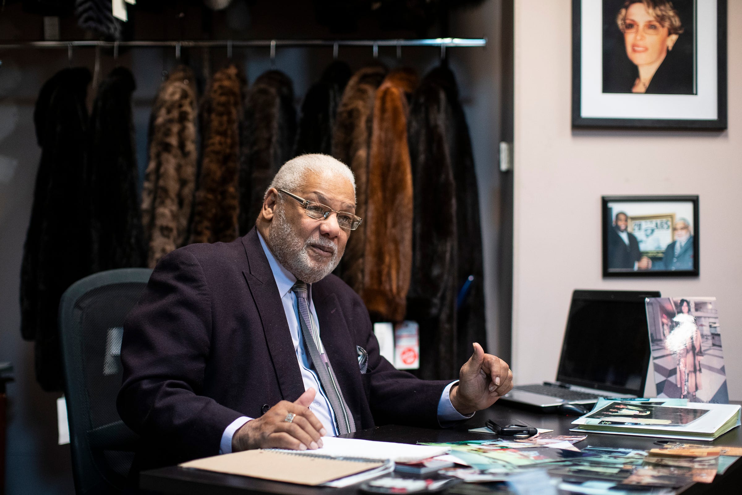 Owner Richard Welch at Silver Fox Fur in Detroit, Saturday, March 14, 2020.
