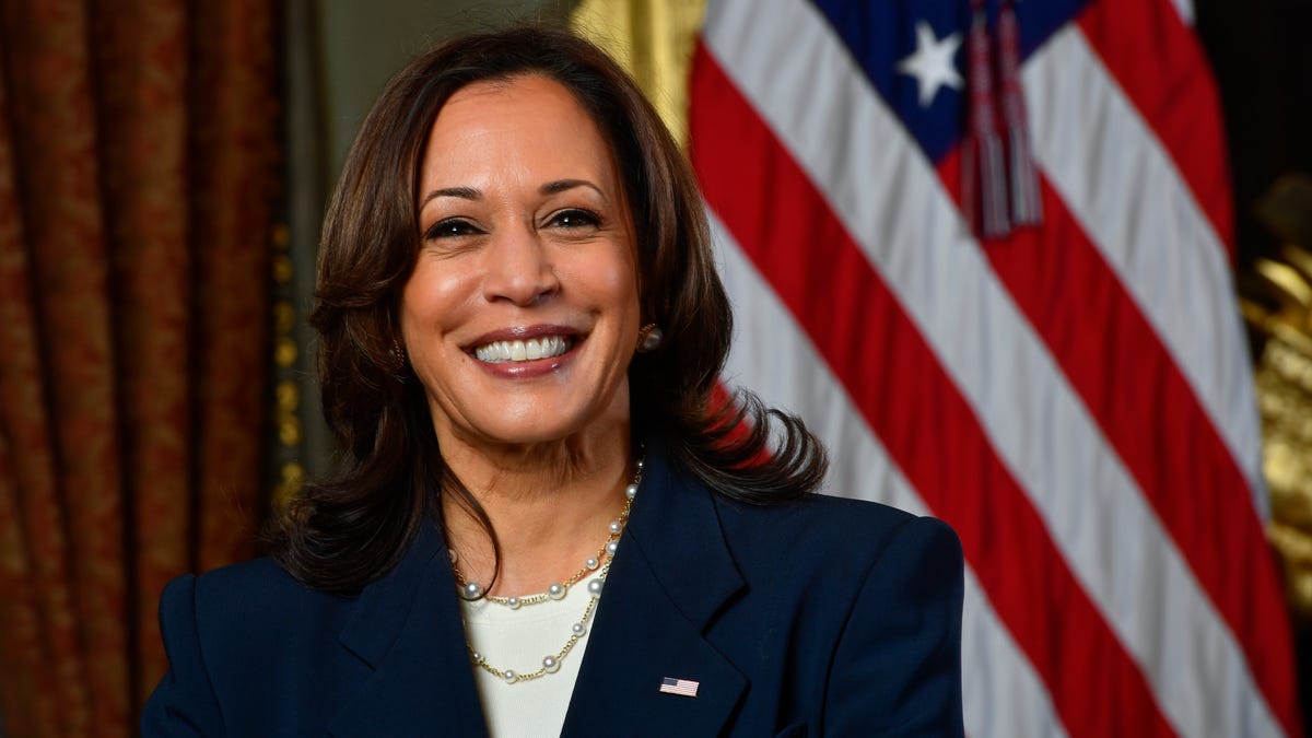 Vice President Kamala Harris in the Vice President's Ceremonial Office in the Eisenhower Executive Office Building of the White House on March 24, 2021 in Washington.