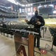 Mar. 25, 2021; Phoenix, Arizona, USA; Diamondbacks president Derrick Hall talks about the seating and spacing for safety in anticipation of opening day at Chase Field. Mandatory Credit: Patrick Breen-Arizona Republic