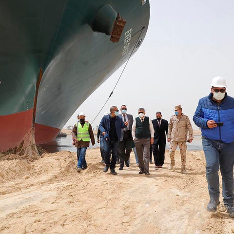 This photo released by the Suez Canal Authority on