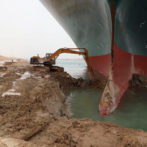 This photo released by the Suez Canal Authority on