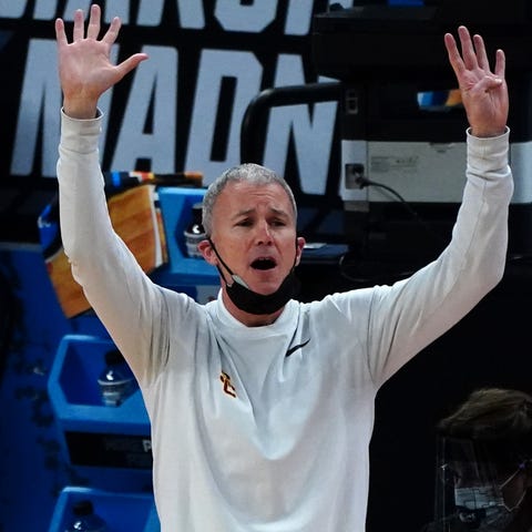 USC head coach Andy Enfield gestures from the side