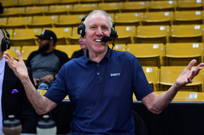 Jan 2, 2020; Boulder, Colorado, USA; ESPN broadcaster Bill Walton before the game between the Oregon Ducks against the Colorado Buffaloes at the CU Events Center. Mandatory Credit: Ron Chenoy-USA TODAY Sports