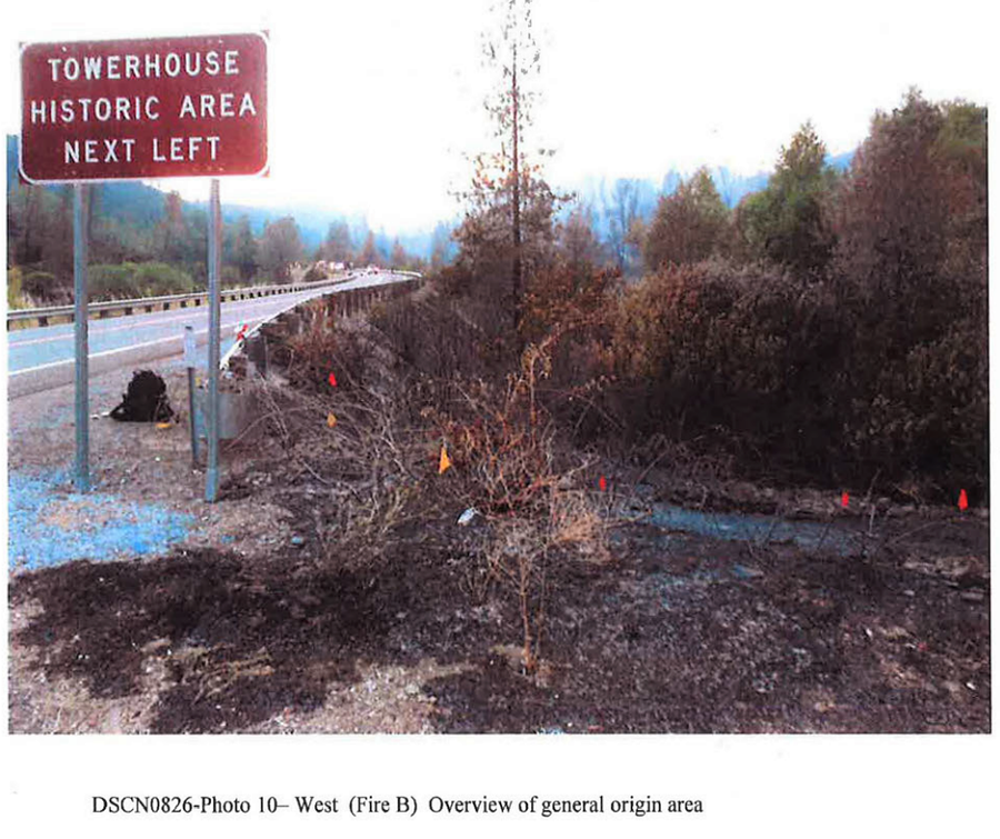 Photo from the Investigation Report for 2018 Carr Fire showing the general area where the fire started by a trailer along Highway 299 on July 23, 2018.