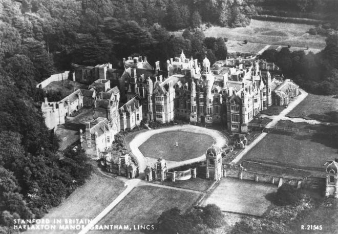 	An aerial photo of Harlaxton College in the United Kingdom which is the British campus of the University of Evansville.