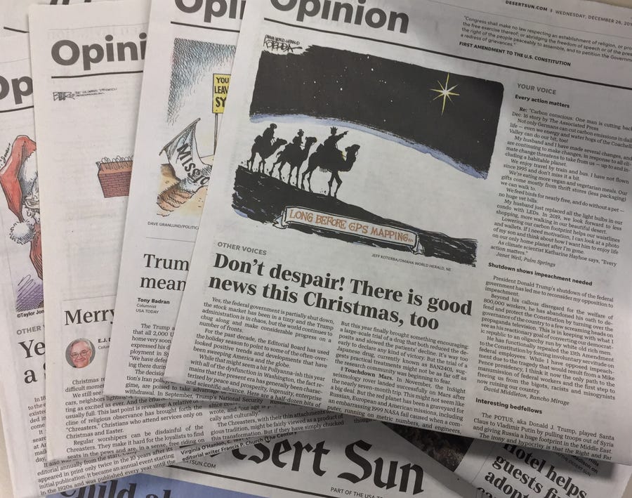 The Desert Sun's print opinion pages.