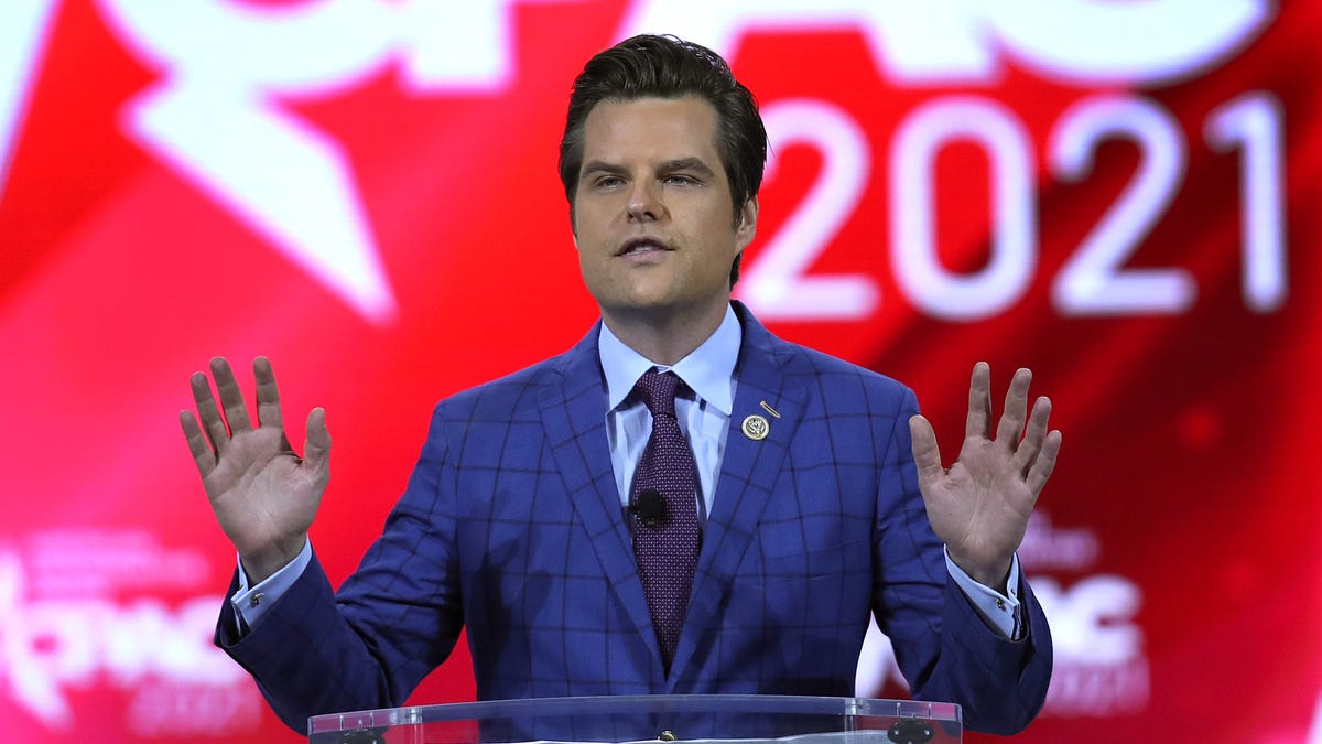 Rep. Matt Gaetz addresses the Conservative Political Action Conference on February 26, 2021 in Orlando, Florida.