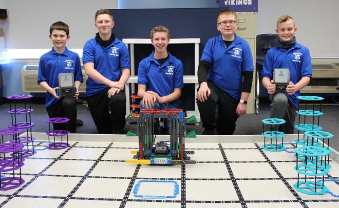 Parker Tabor, Patrick Bragg, Isaac Butcher, Kaiden Legg and Jayse Casto will compete at the state robotics competition.