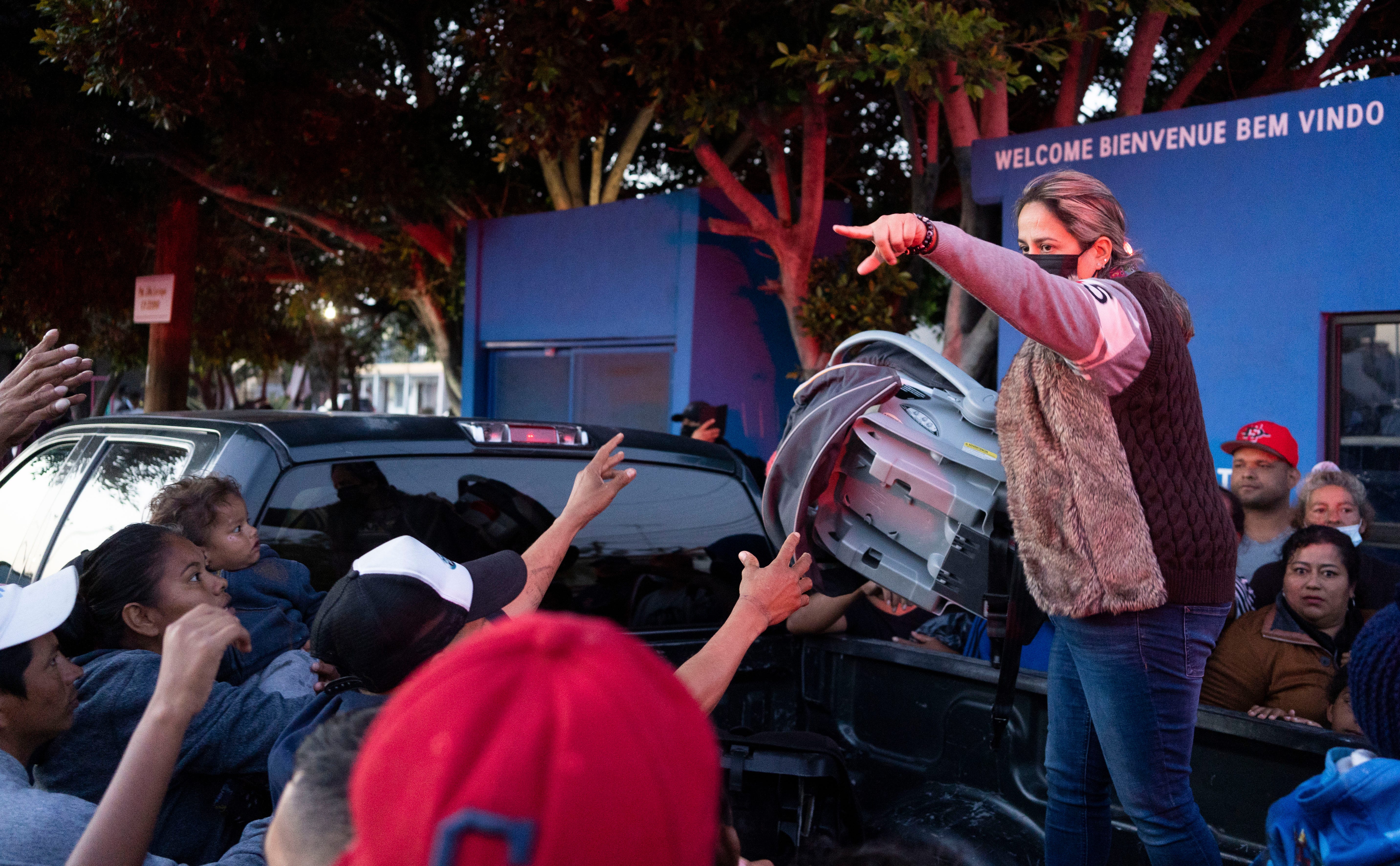 Humanitarian groups handing out hygiene necessaries due to COVID-19 and some handing out food and other supplies. Over 1,000 migrants live in a makeshift tent city in Tijuana at the Chaparral border crossing, across from the San Diego border. They said they would not leave until the Biden administration begins processing asylum seekers waiting at the U.S.-Mexico border.