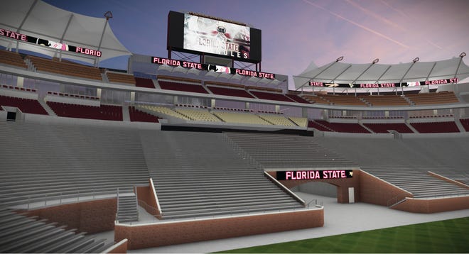 An art rendering of the south end zone of Doak Campbell Stadium.