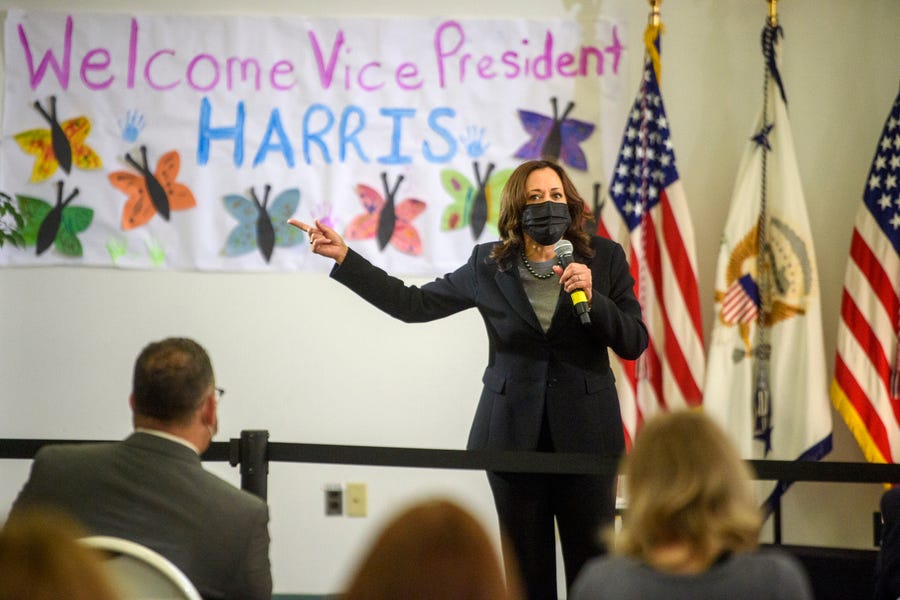 Vice President Kamala Harris on March 26, 2021, in New Haven, Connecticut.