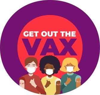 Logo for the Get Out the Vax campaign