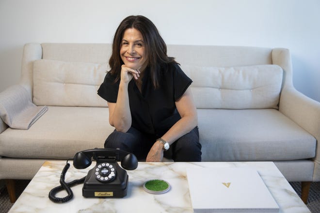 Film producer Amy Baer is launching a new production company, "Landline Pictures" focused on the 50+ age demographic and is photographed in her office in Beverly HIlls, CA, Monday, March 29, 2021. (Jay L. Clendenin/Los Angeles Times/TNS)