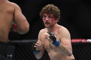 Ben Askren squares off with Robbie Lawler during a UFC 235 fight on March 2, 2019, at T-Mobile Arena in Las Vegas.