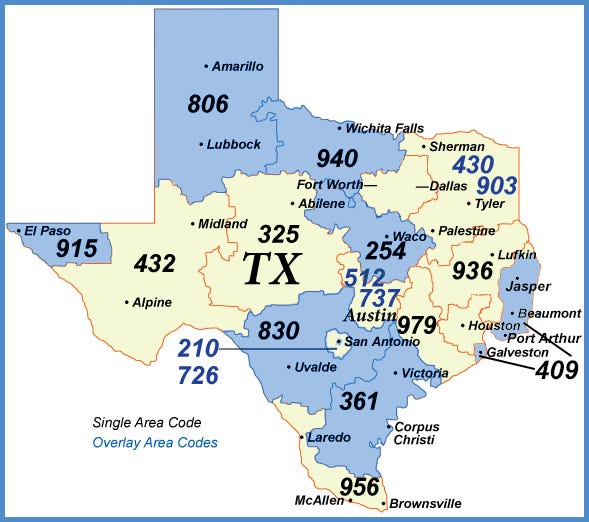 Area codes shaded in blue will soon have to dial the full 10-digit number rather than just seven to make phone calls