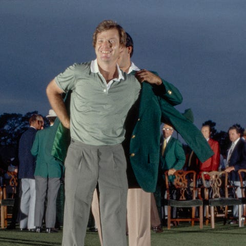 Tom Watson is congratulated after the green jacket