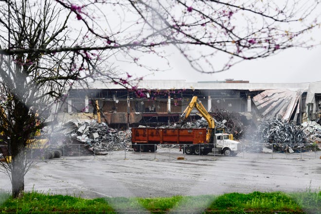 Demolition begins on Knoxville Center Mall, also known as East Towne Mall, Thursday, April 8, 2021.