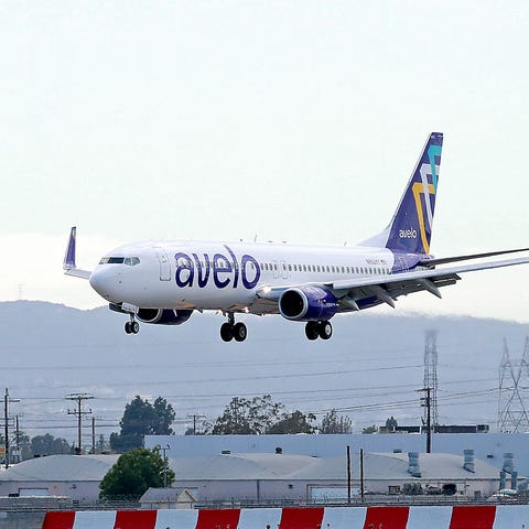 The Avelo aircraft is seen at Hollywood Burbank Ai