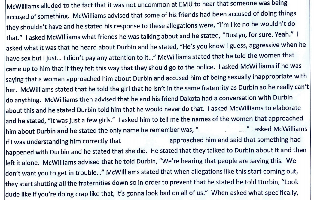 An Ypsilanti Police Department report shows an interview Ypsilanti police had with McWilliams in July 2020.